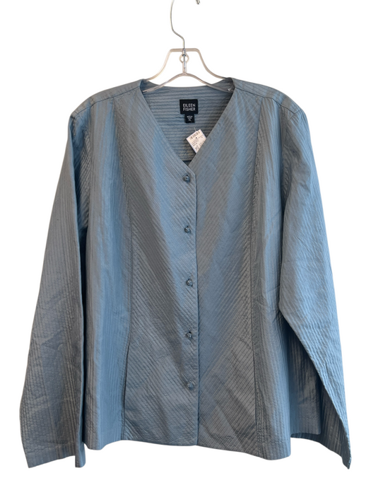 Eileen Fisher Size XL Blue Silk & Cotton V Neck Long Sleeve Quilted Top Blue / XL