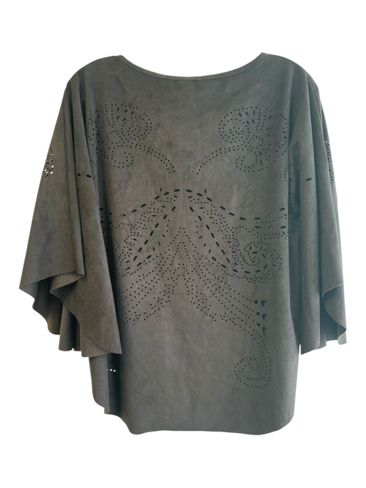 Alberto Makali Size L Black Polysatin Blend Faux Suede Round Neck Perforated Top Black / L