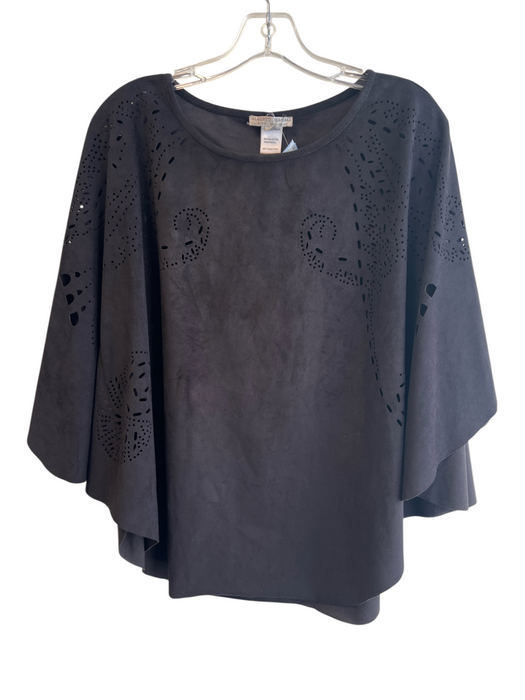 Alberto Makali Size L Black Polysatin Blend Faux Suede Round Neck Perforated Top Black / L