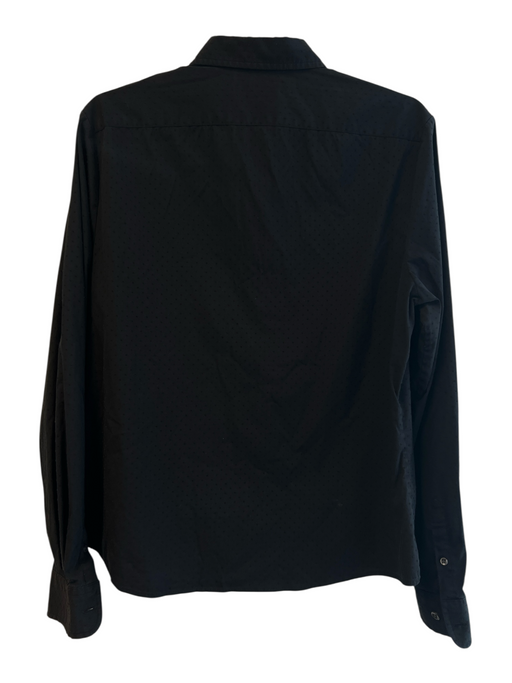 Faconnable Size L Black Cotton Blend Collared Button Up Long Sleeve Flocked Top Black / L