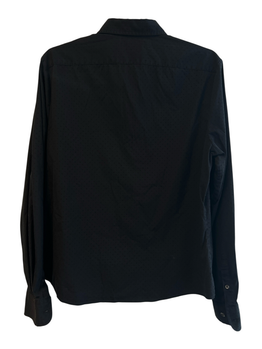 Faconnable Size L Black Cotton Blend Collared Button Up Long Sleeve Flocked Top Black / L