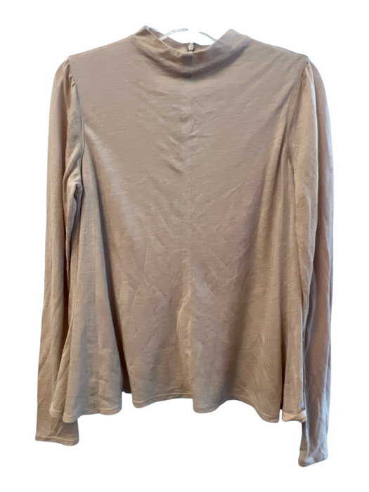 Rebecca Taylor Size M Tan Wool & Tencel High Neck Long Sleeve Back Zip Top Tan / M