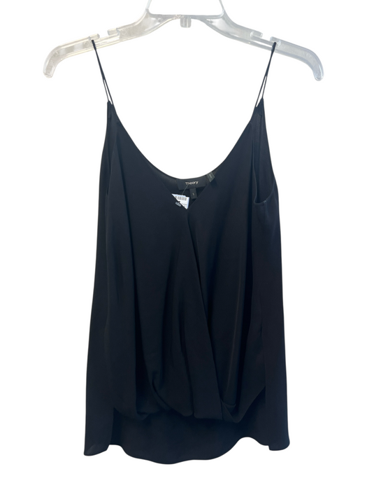 Theory Size S Black Silk V Neck Spaghetti Strap Gathered Top Black / S