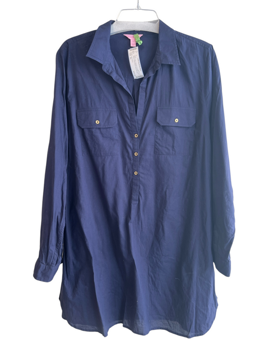 Lilly Pulitzer Size XL Navy Cotton Collared 1/2 Button Long Sleeve Tunic Navy / XL