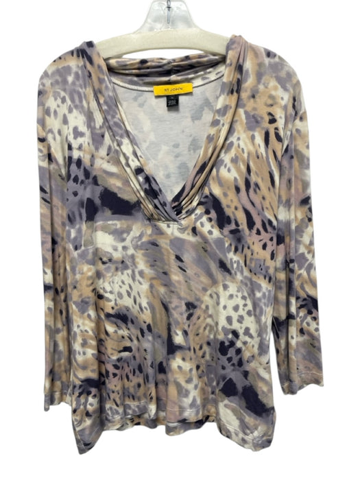 St. John Size XL Purple, Orange & white Rayon Blend Draped Cowl Neckline Top Purple, Orange & white / XL