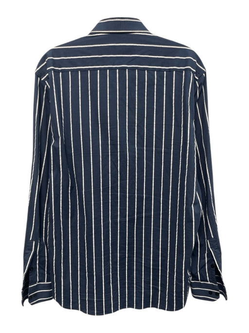 Dolce & Gabbana Size L Navy Blue & White Cotton Collar Neck Button Down Top Navy Blue & White / L