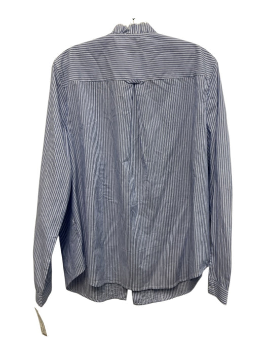 J.Crew Black Label Size XL Light blue & white Cotton Ruffle Neck Button Down Top Light blue & white / XL