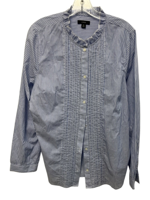 J.Crew Black Label Size XL Light blue & white Cotton Ruffle Neck Button Down Top Light blue & white / XL