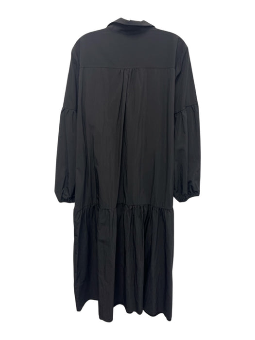 Maeve Size XL Black Polyester Blend Collar Neck Half Button Down Tiered Dress Black / XL