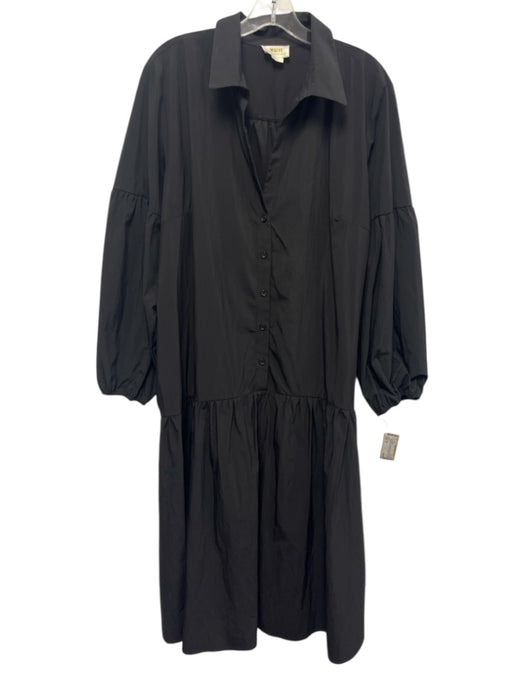 Maeve Size XL Black Polyester Blend Collar Neck Half Button Down Tiered Dress Black / XL