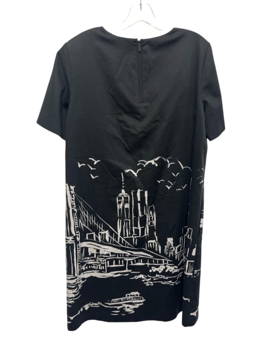 Lafayette 148 Size L Black & White Cotton Back Zip & Button Short Sleeve Dress Black & White / L