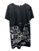 Lafayette 148 Size L Black & White Cotton Back Zip & Button Short Sleeve Dress Black & White / L