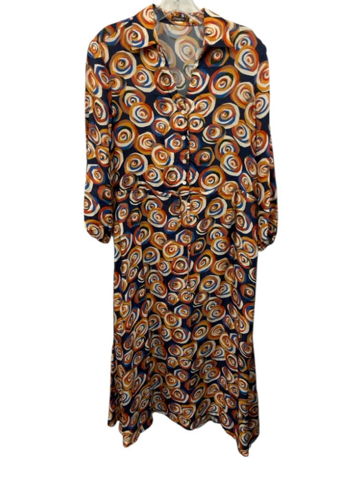 J. McLaughlin Size S Blue, Orange & Multi Silk & Cotton Collar Neck Dress Blue, Orange & Multi / S