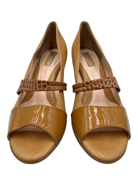 BeautiFeel Shoe Size est 9 Tan & beige Leather Peep Toe Croc Print Pumps Tan & beige / est 9