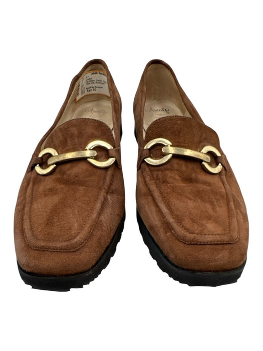 Amalfi by Rangoni Shoe Size Est 10 Tan Brown Suede Gold Tone Hardware Loafers Tan Brown / Est 10