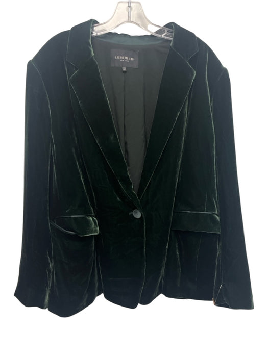 Lafayette 148 Size 16 Dark Green Rayon & Silk Velvet Flap Pocket Blazer Jacket Dark Green / 16