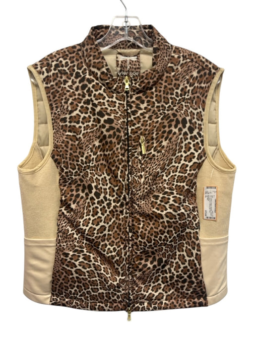 Tyler Boe Size XL Brown & Beige Polyester Leopard Print Zip Front Filled Vest Brown & Beige / XL