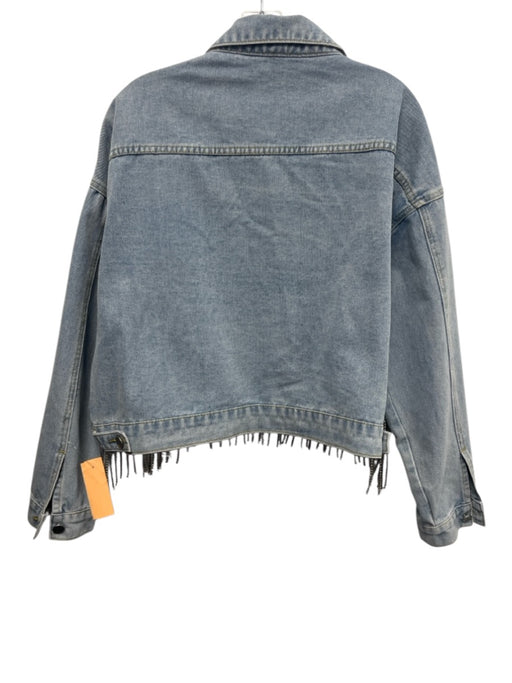 Savanna Jane Size M Light Wash Cotton Blend Denim Rhinestone Fringe Jacket Light Wash / M