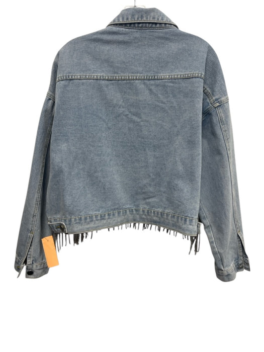 Savanna Jane Size M Light Wash Cotton Blend Denim Rhinestone Fringe Jacket Light Wash / M