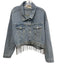Savanna Jane Size M Light Wash Cotton Blend Denim Rhinestone Fringe Jacket Light Wash / M