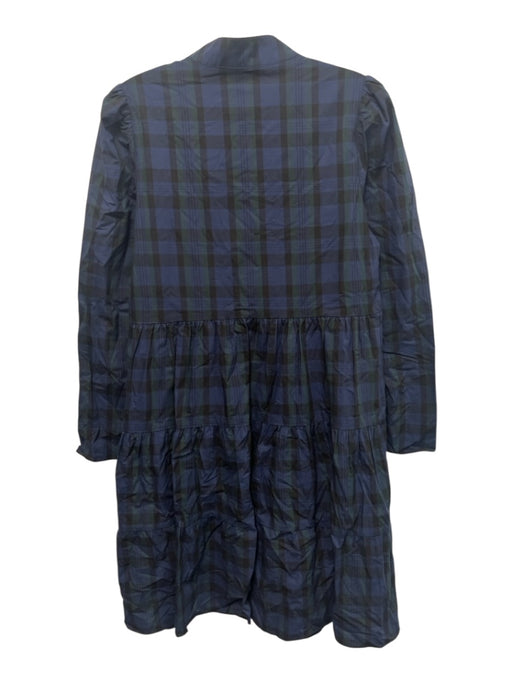 Sail To Sable Size M Navy Blue, Green & Black Cotton Plaid Long Sleeve Dress Navy Blue, Green & Black / M