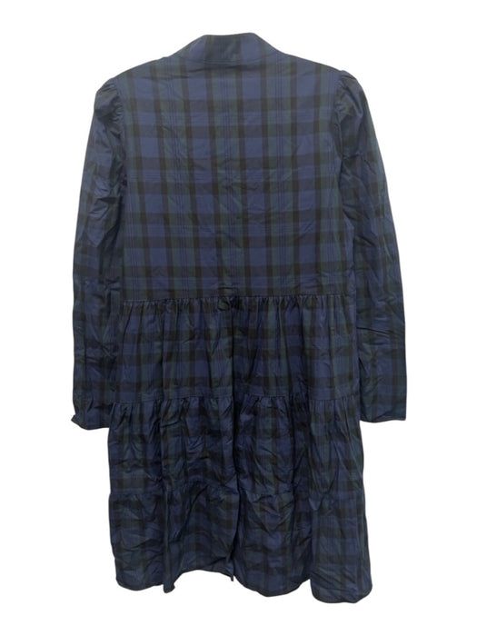 Sail To Sable Size M Navy Blue, Green & Black Cotton Plaid Long Sleeve Dress Navy Blue, Green & Black / M