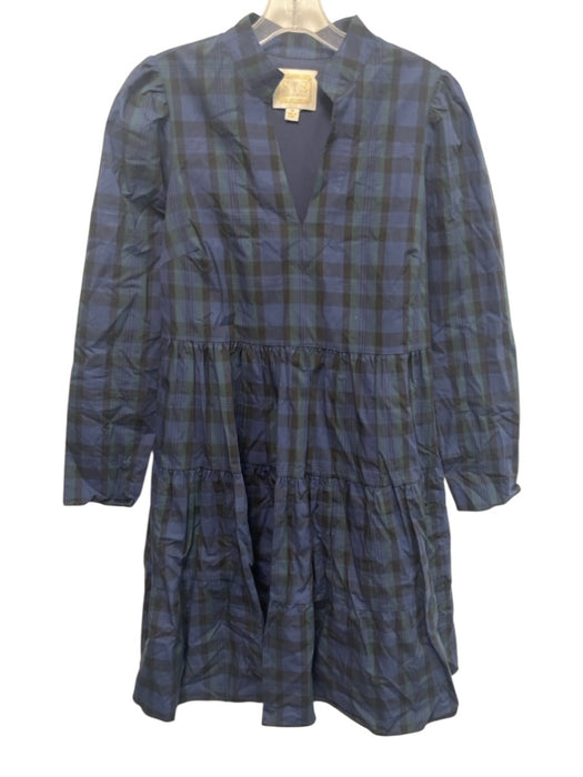 Sail To Sable Size M Navy Blue, Green & Black Cotton Plaid Long Sleeve Dress Navy Blue, Green & Black / M