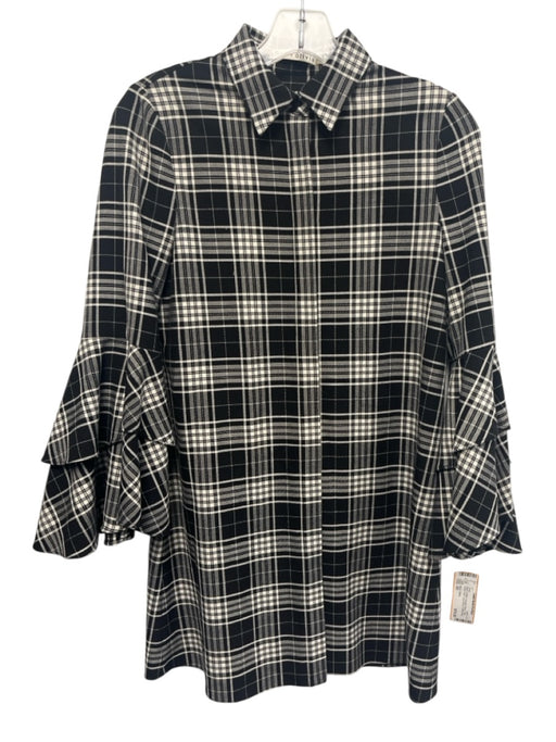 Alice + Olivia Size XS Black & White Polyester Blend Plaid Button Front Dress Black & White / XS