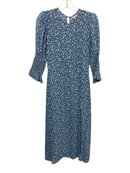 Reformation Size 4 Blue & White Viscose Floral 1/2 Balloon Sleeve Dress Blue & White / 4