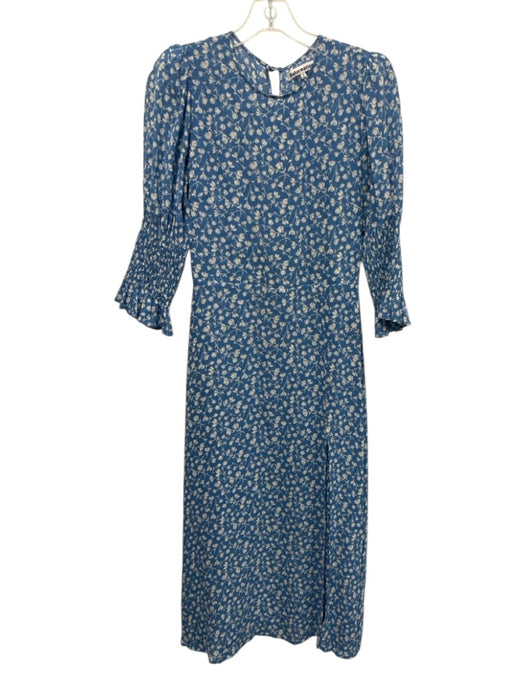 Reformation Size 4 Blue & White Viscose Floral 1/2 Balloon Sleeve Dress Blue & White / 4