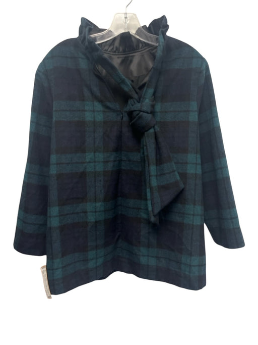 Tuckernuck Size L Green, Black & Blue Wool Blend Plaid Ruffle Neckline Top Green, Black & Blue / L