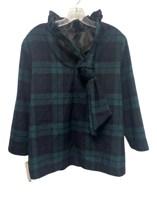 Tuckernuck Size L Green, Black & Blue Wool Blend Plaid Ruffle Neckline Top Green, Black & Blue / L