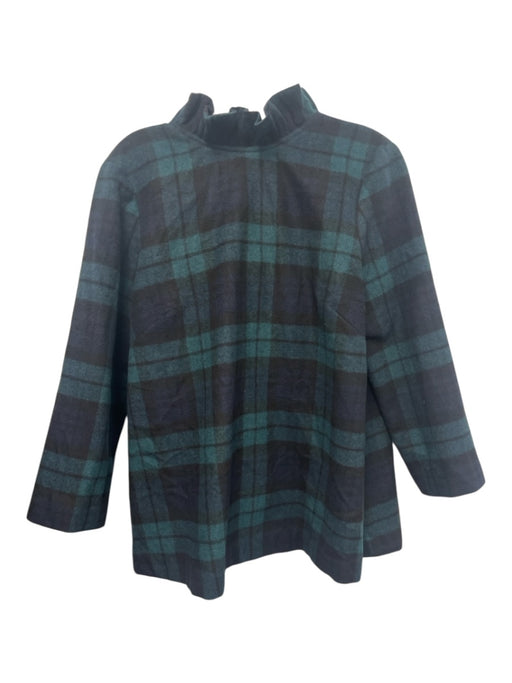 Tuckernuck Size L Green, Black & Blue Wool Blend Plaid Ruffle Neckline Top Green, Black & Blue / L
