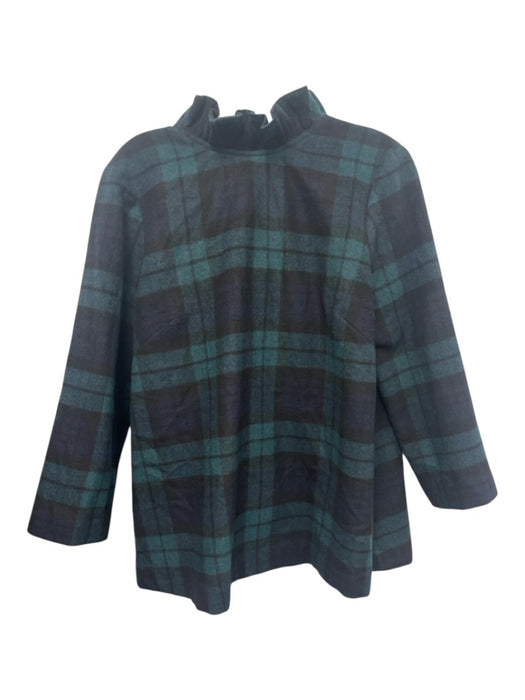 Tuckernuck Size L Green, Black & Blue Wool Blend Plaid Ruffle Neckline Top Green, Black & Blue / L