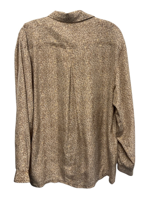 Cote de France Size L Brown & Cream Silk Abstract Print Button Up Shirt Top Brown & Cream / L