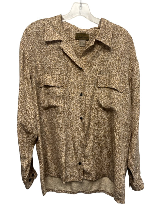 Cote de France Size L Brown & Cream Silk Abstract Print Button Up Shirt Top Brown & Cream / L