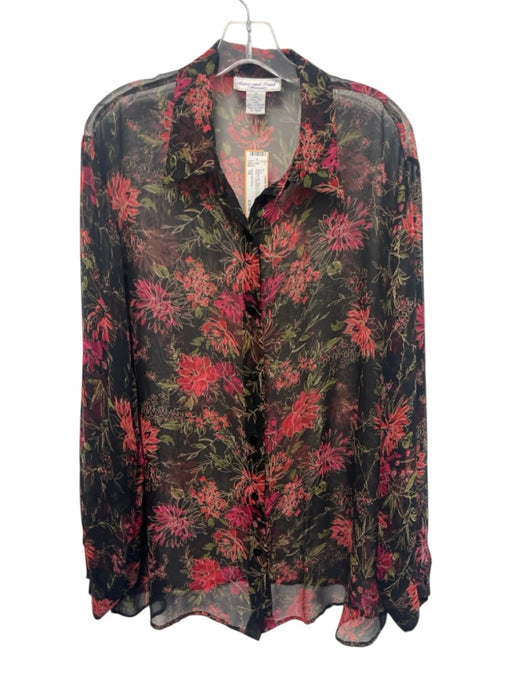 Anna and Frank Size 1X Black & Red Silk Floral Sheer Long Balloon Sleeve Top Black & Red / 1X
