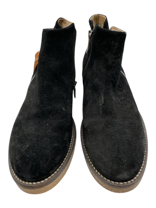 Italeau Shoe Size 38.5 Black Leather Upper Suede Side Zip Ankle Booties Black / 38.5