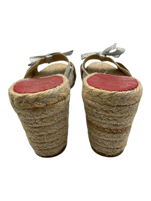 Christian Louboutin Shoe Size 38 Silver & Beige textile upper Shimmer Sandals Silver & Beige / 38