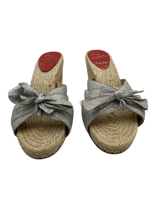 Christian Louboutin Shoe Size 38 Silver & Beige textile upper Shimmer Sandals Silver & Beige / 38