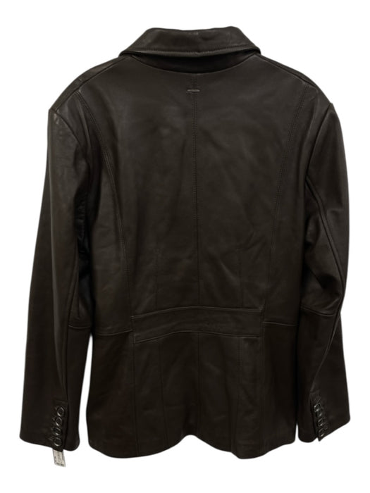 Calvin Klein Size Large Dark Brown Leather Long Sleeve Button Front Lapel Jacket Dark Brown / Large