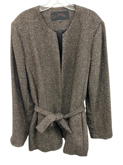 C. Joseph NY Size XL Mixed Brown Wool & Silk Long Sleeve Checkered Jacket Mixed Brown / XL