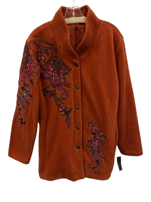 Bob Mackie Size Est M Orange, Pink, Brown Polyester Long Sleeve Collar Jacket Orange, Pink, Brown / Est M