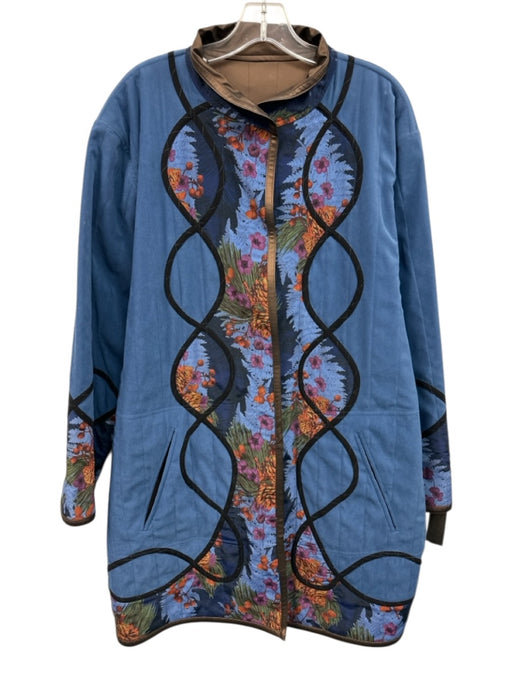 Koos Size Large Blue, Orange, Brown Polyester Vinyl Floral Velcro Jacket Blue, Orange, Brown / Large