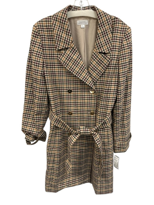 Tahari Size 14 Beige, Green, Burgundy Polyester Long Sleeve Plaid Pockets Jacket Beige, Green, Burgundy / 14