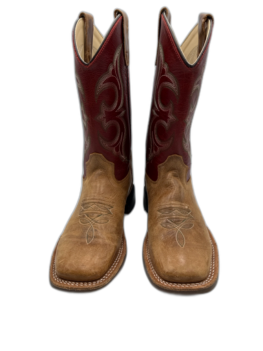 Cody James Shoe Size 7 Red, Tan & Green Leather Square Toe Stitch Detail Boots Red, Tan & Green / 7