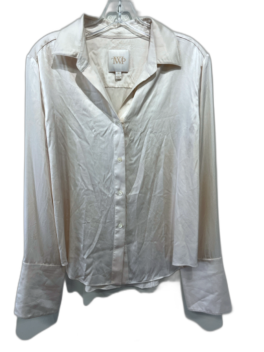 TWP Size M Rose Pink Silk Blend Long Sleeve Button Up & Collar French Cuff Top Rose Pink / M