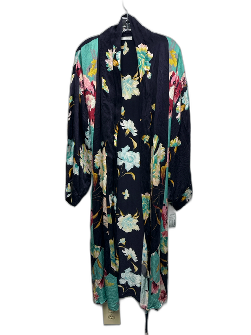 Nordstrom Size One Size Black, Green, Multi Silk Long Sleeve Floral Print Robe Black, Green, Multi / One Size