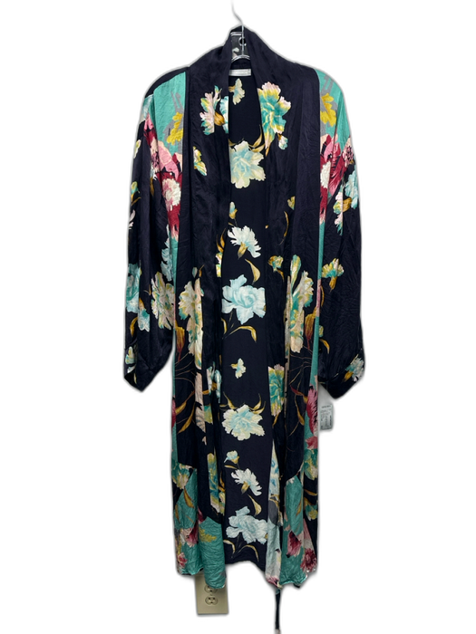 Nordstrom Size One Size Black, Green, Multi Silk Long Sleeve Floral Print Robe Black, Green, Multi / One Size