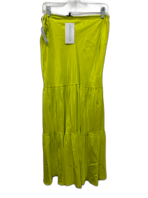 Beautiful People Size L Chartreuse Green Silk Drawstring Waist Tiered Maxi Skirt Chartreuse Green / L